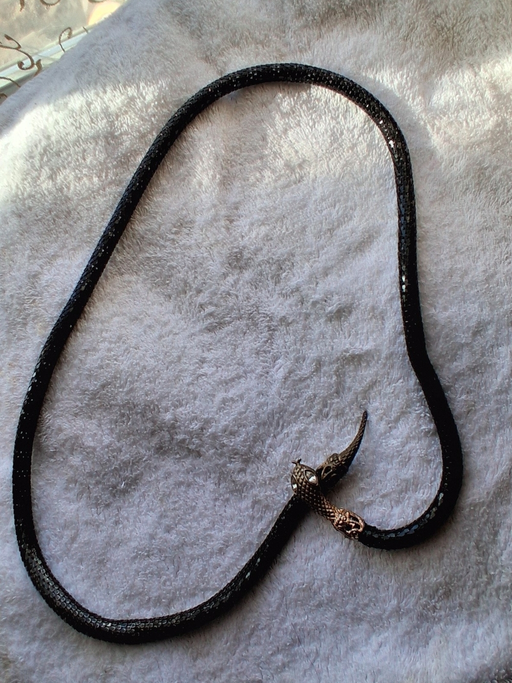 Black Snake Chain Necklace with Gold-Tone Serpent Clasp
